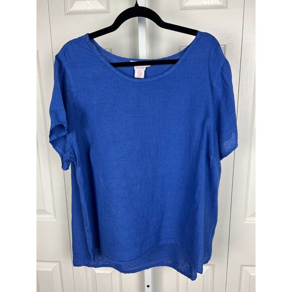 Isaac Mizrahi New York Blue 100% Linen Womens 2X Short Sleeve Boxy Blouse Top - Picture 4 of 5